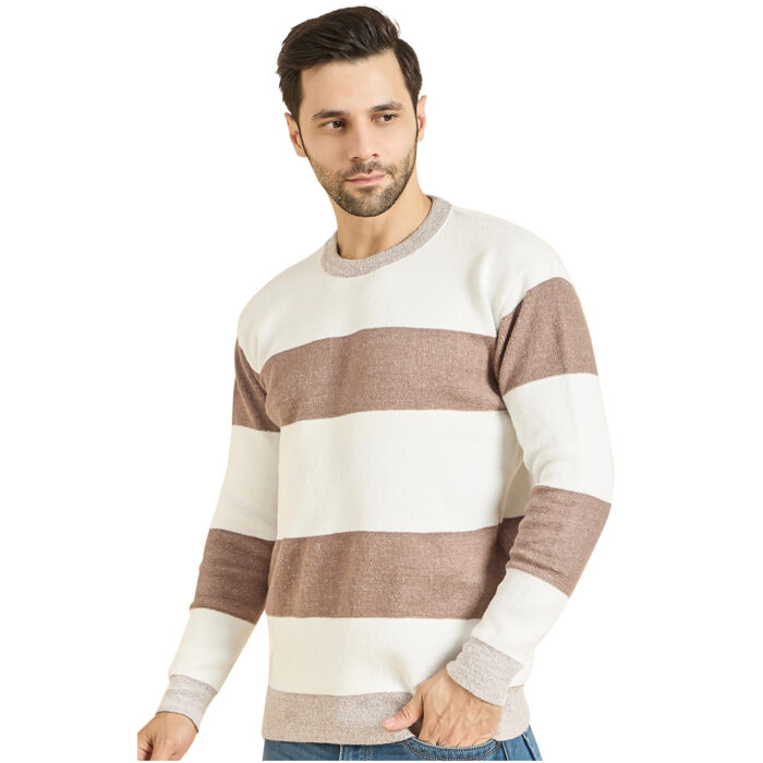 Beige Round Neck Printed Men Sweaters