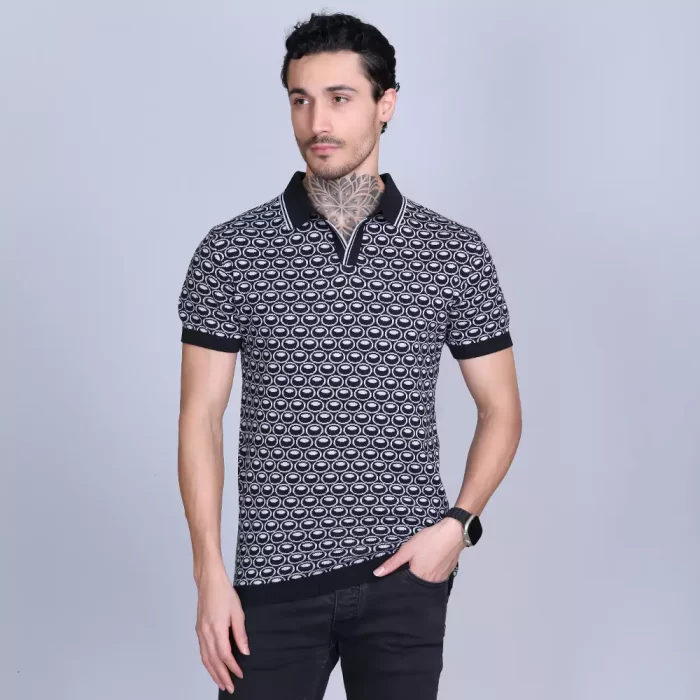 Solid Black Jacquard Polo T-Shirt for Men – Durable Knit, Modern Fit, All-Day Comfort