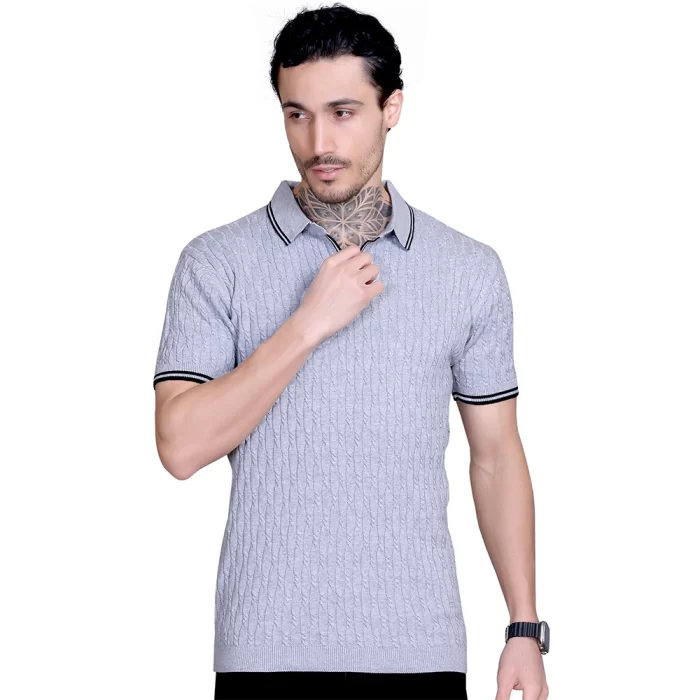 Knitted Polo T-Shirts for Men Grey Color
