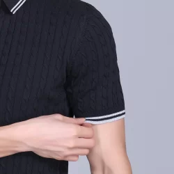 Cable Knit Polo T-Shirt for Men – Everyday Wear - Image 5