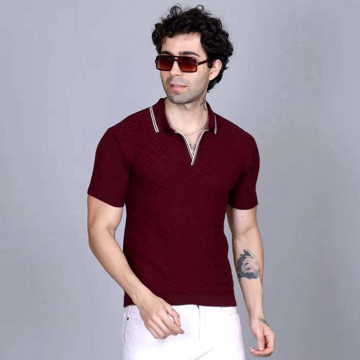 DZANT Men's Premium Textured Flat Knit Polo T-shirt