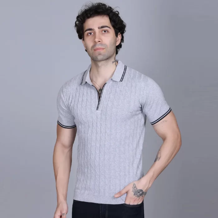 DZANT Cable Knit Polo T-Shirt – Premium Men’s Fashion