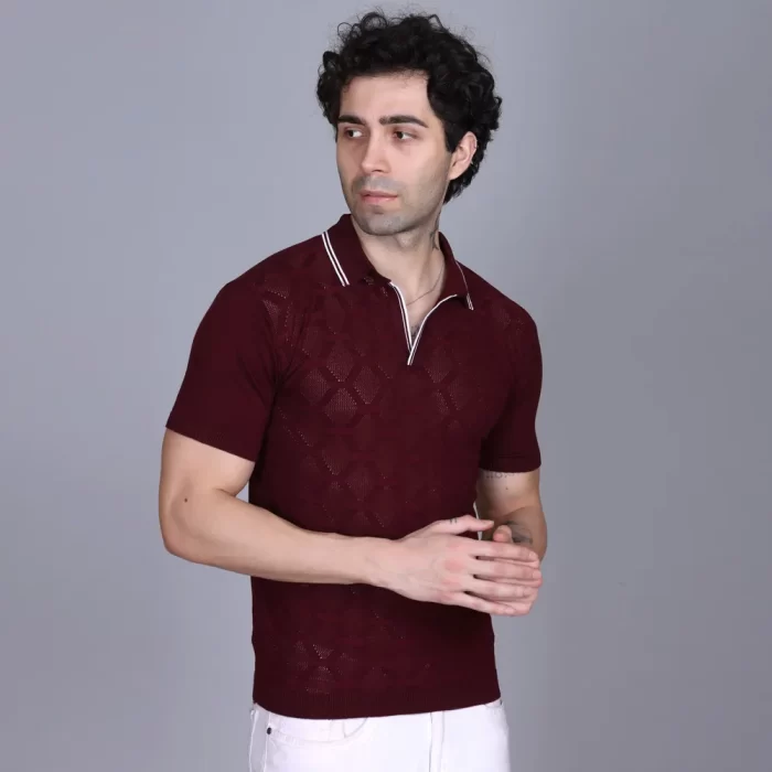 DZANT Pointelle Knit Polo T-Shirt – Lightweight & Breathable