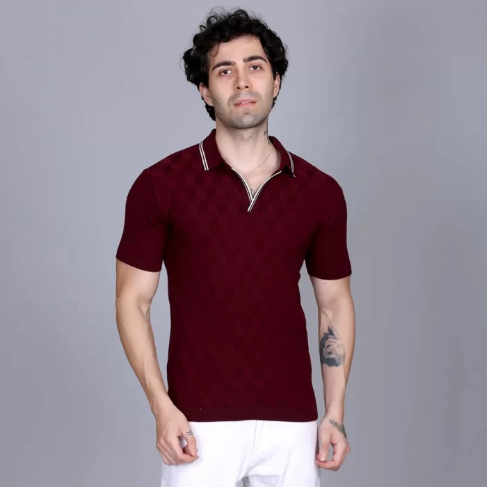 Patterned Knit Polo T-Shirt – Unique Designs for a Bold Look