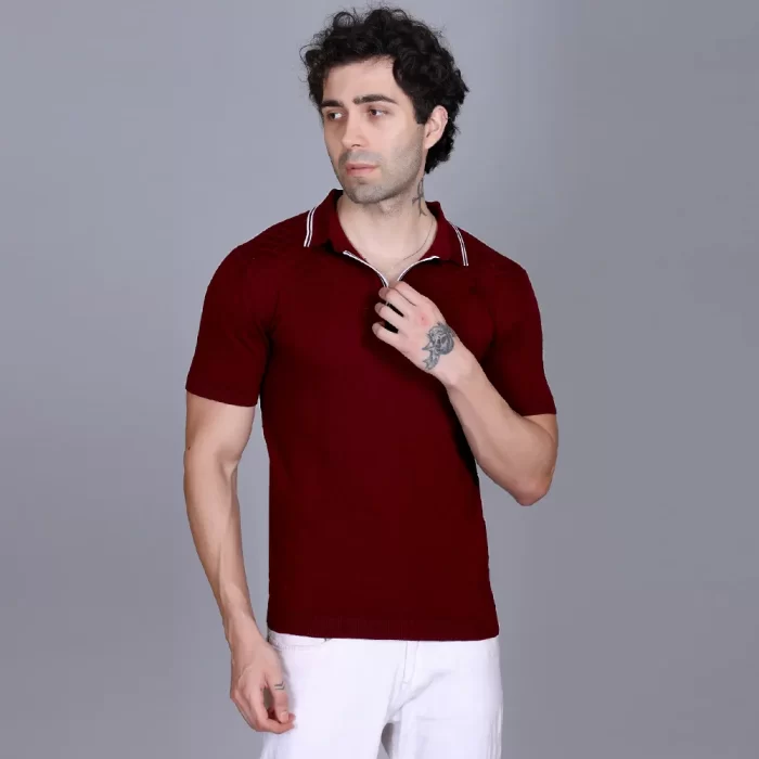 Jacquard Knit Polo T-Shirt – Trendy & Stylish Design