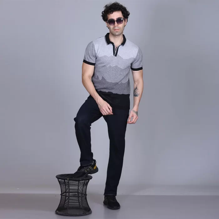 Jacquard Knit Polo T-Shirt – Trendy & Stylish