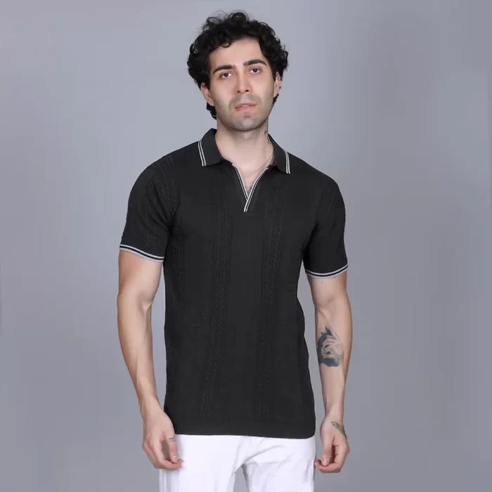 Classic Cable Knit Polo T-Shirt