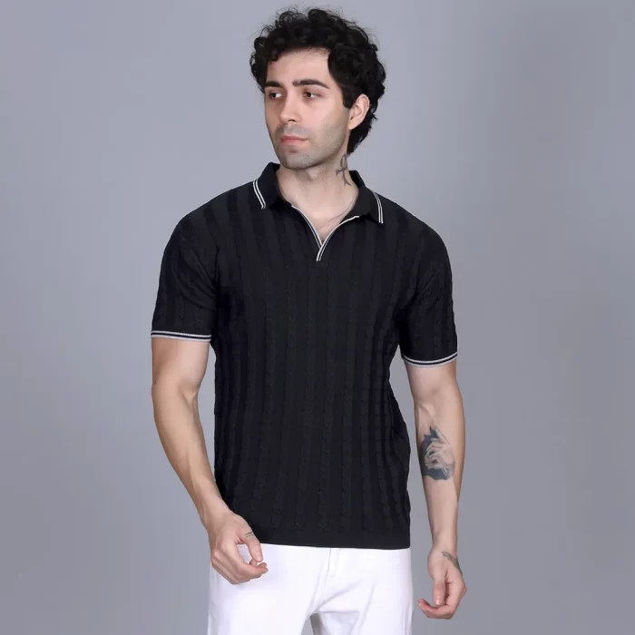 Modern Weave Knit Polo T-Shirt