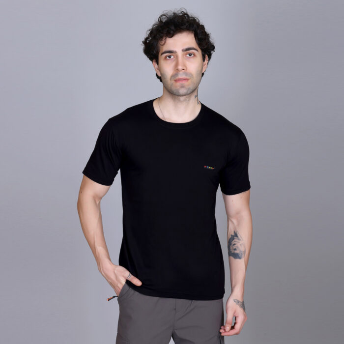 Round Neck T shirt For Men Cotton - Black Color