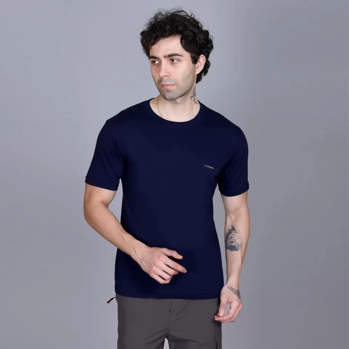 Men’s Navy Plain Cotton T-Shirt - Round Neck, Half Sleeve, Regular Fit
